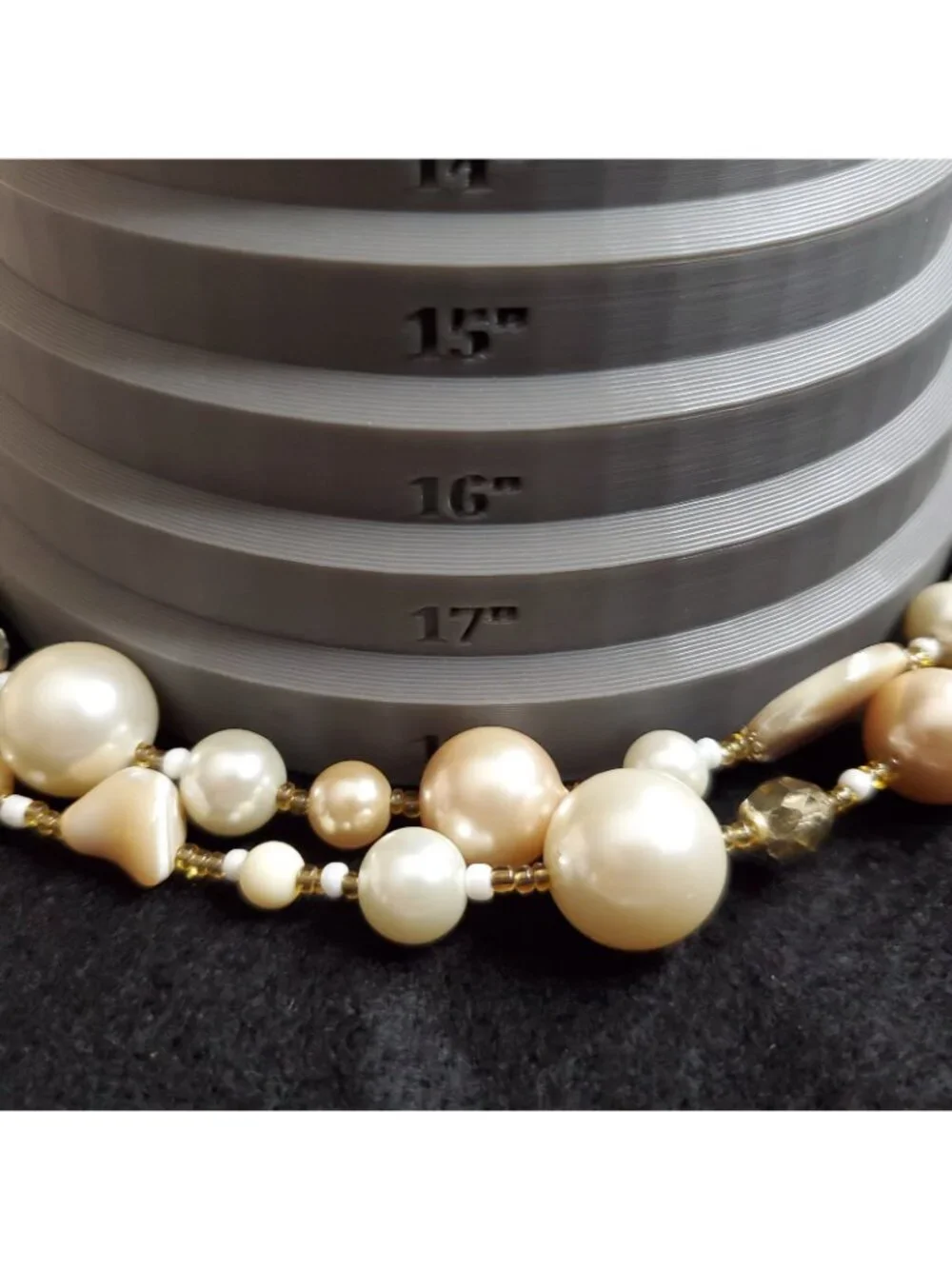 Layered Beaded Necklace MOP Faux Pearl Cream Beige 18